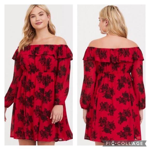 torrid Dresses & Skirts - Torrid Dress Womens 10 Red Roses Dark Romance Chiffon Valentines Day Mini Party